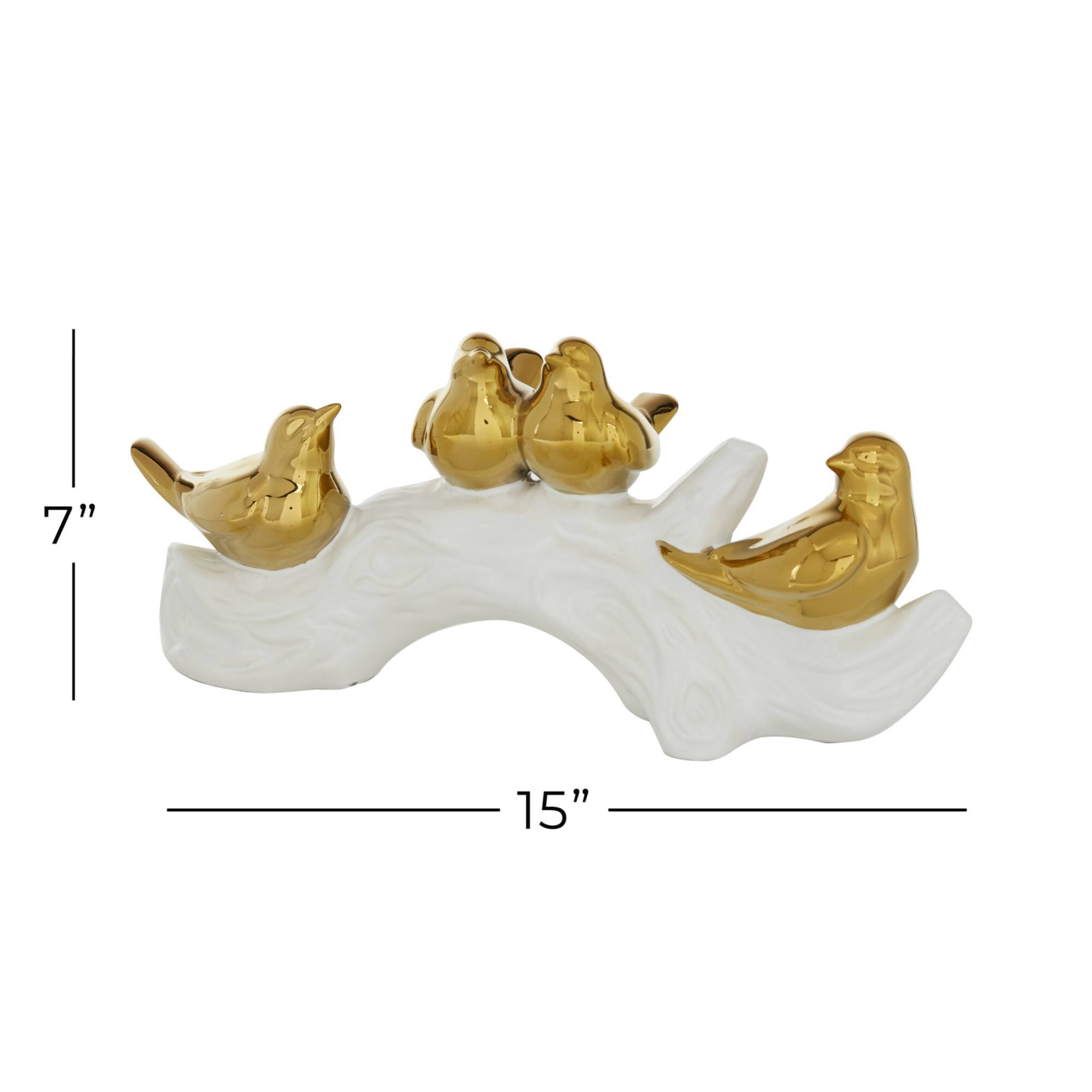 Glam Style Gold Porcelain Bird-Inspired Sculpture, 6" x 14.05" x 4.8"